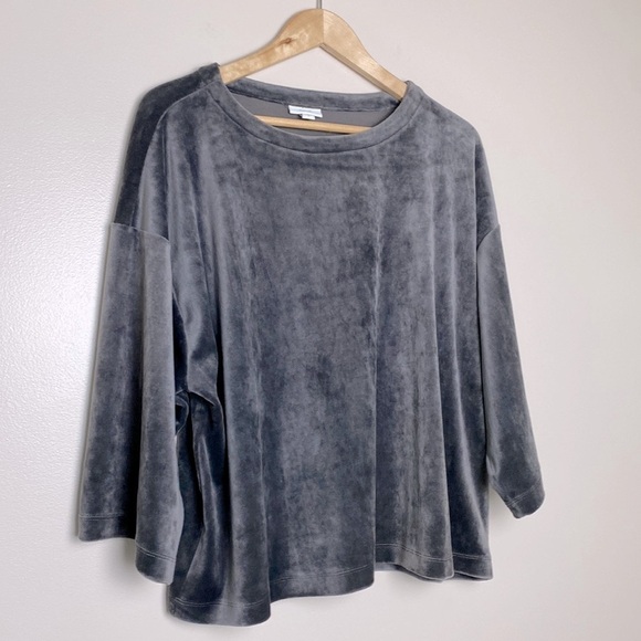 J. Jill Pure Top Velvet Velour Wide Sleeve Kimono Top Grey Size M - Picture 1 of 9